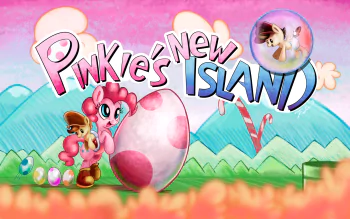 HD PC desktop wallpaper featuring Pinkie Pie and Pound Cake in a colorful crossover from the TV show Pinkie’s New Island with vibrant, playful design elements.