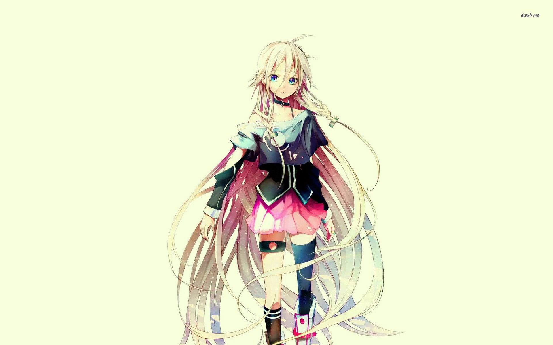 A vibrant HD anime wallpaper featuring a Vocaloid character with long, flowing hair and a stylish outfit, set against a soft, light background.