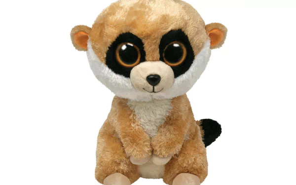 HD desktop wallpaper featuring a man-made Beanie Boo plush with large, shiny eyes and a soft, tan and white fur body.