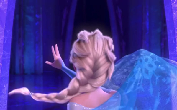 HD Frozen movie desktop wallpaper featuring Elsa with her braided hair and shimmering ice gown in a mystical blue-hued forest setting.