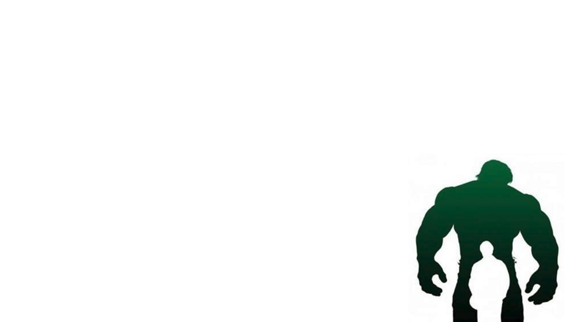 A comic-style HD desktop wallpaper featuring a large, green Hulk silhouette alongside a smaller figure, set against a minimalist white background.