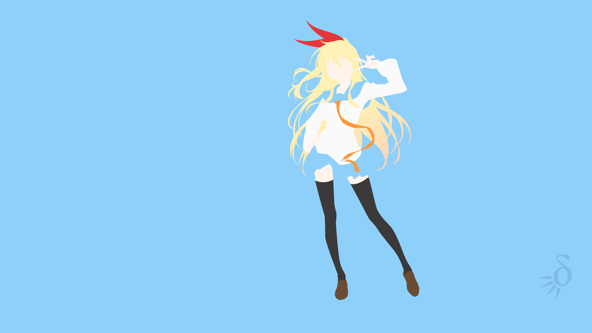 HD PC desktop wallpaper featuring Chitoge Kirisaki from the anime Nisekoi against a solid light blue background.