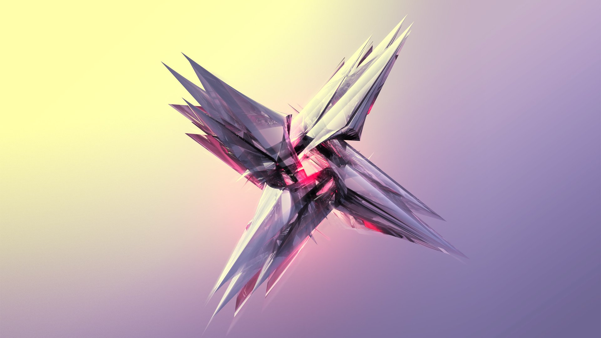 HD PC desktop wallpaper featuring an abstract design with sharp, crystalline facets in soft purple and yellow hues.