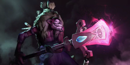 Dazzle from Dota 2 stands menacingly, wielding a glowing axe amidst a dark, atmospheric background. This high-definition wallpaper showcases the iconic character from the game.