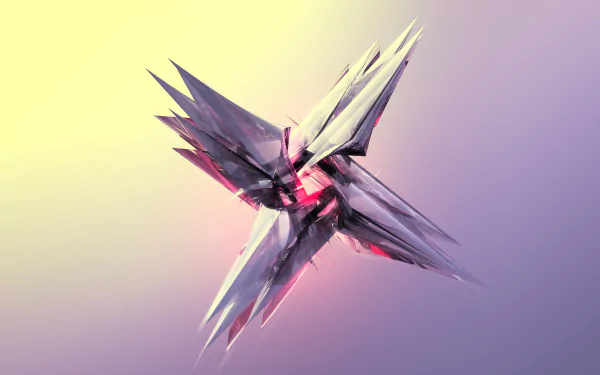 HD PC desktop wallpaper featuring an abstract design with sharp, crystalline facets in soft purple and yellow hues.