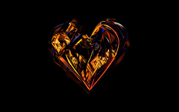 Abstract heart-shaped facets in vibrant orange and black, creating a striking HD PC desktop wallpaper and background.