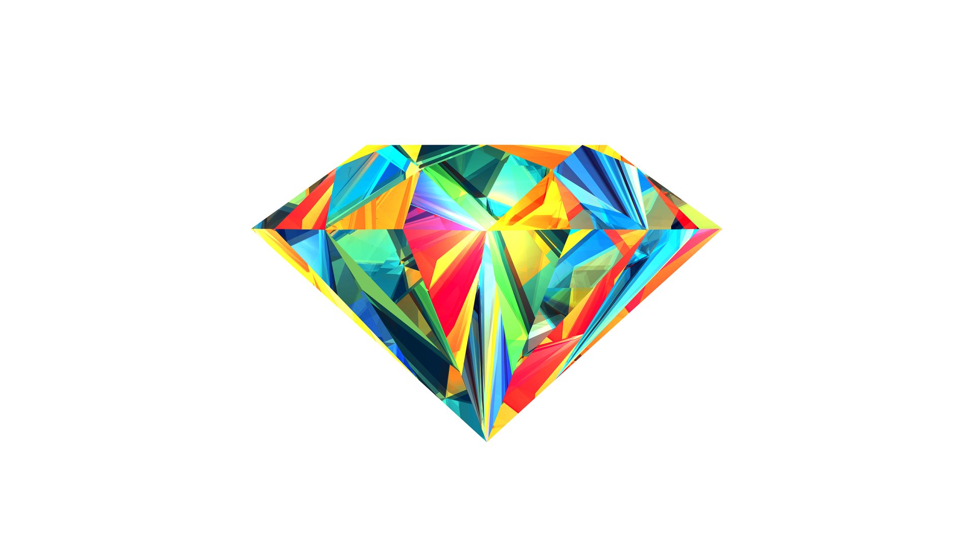 A vibrant abstract design featuring a colorful diamond with multifaceted reflections, serving as a striking HD PC desktop wallpaper and background.