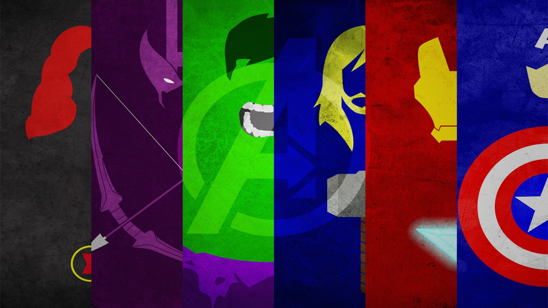 A vibrant HD desktop wallpaper featuring iconic Avengers characters: Captain America, Iron Man, Thor, Hulk, and Black Widow, in a dynamic comic-inspired design.