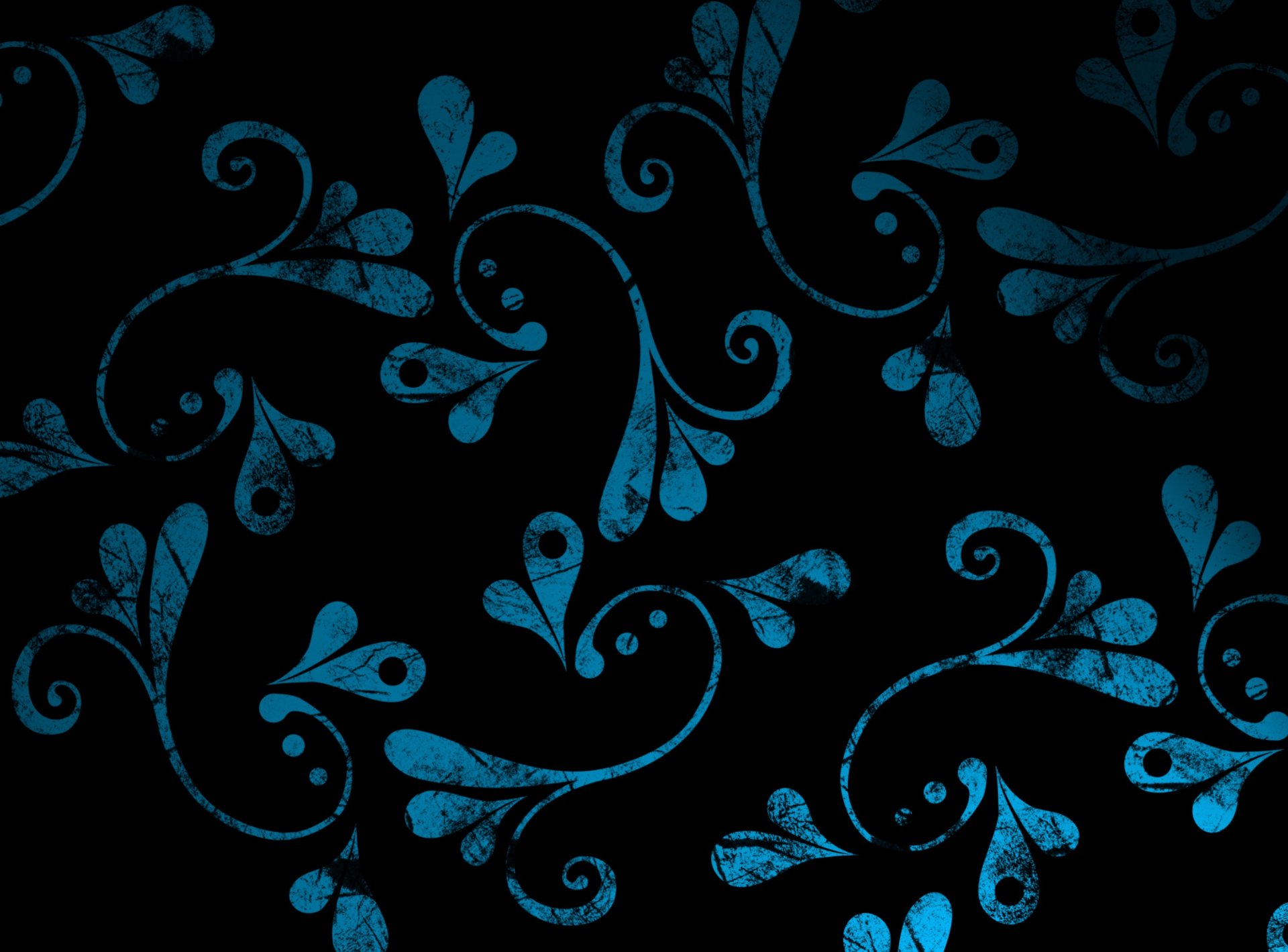 Abstract ornamental blue design with swirling, stylized floral elements on a dark background, presented as an HD PC desktop wallpaper and background.