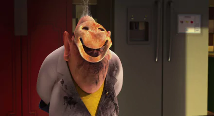 HD PC desktop wallpaper featuring Dr. Nefario from the movie Despicable Me, showcasing his mischievous smile in a dimly lit kitchen setting.