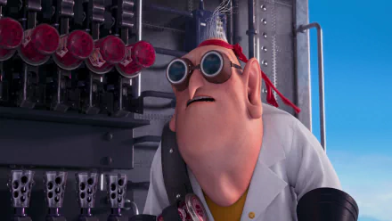 HD PC desktop wallpaper featuring Dr. Nefario from the movie Despicable Me 2, showcasing the character in a lab setting with detailed machinery in the background.