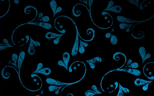 Abstract ornamental blue design with swirling, stylized floral elements on a dark background, presented as an HD PC desktop wallpaper and background.