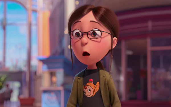 HD PC desktop wallpaper featuring Margo from the movie Despicable Me 2, showcasing her surprised expression in a detailed animated scene.