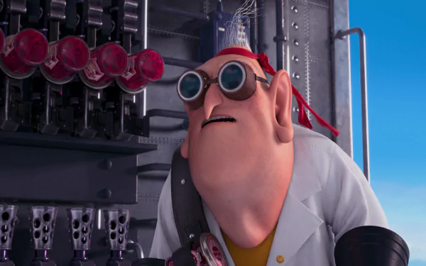 HD PC desktop wallpaper featuring Dr. Nefario from the movie Despicable Me 2, showcasing the character in a lab setting with detailed machinery in the background.