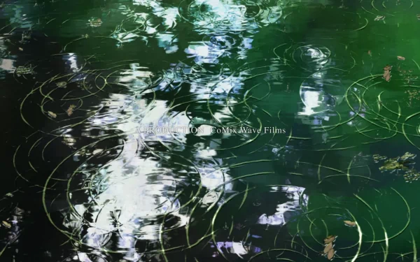 HD desktop wallpaper featuring a serene water scene from The Garden of Words by Makoto Shinkai.