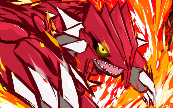 Vivid 4K Ultra HD wallpaper featuring Groudon from Pokémon, showcasing intense fiery colors and dynamic video game-inspired artwork for PC desktop backgrounds.