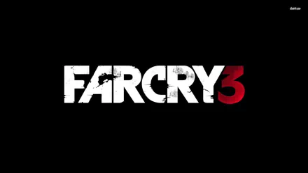 Far Cry 3 HD wallpaper featuring the game's title in bold, distressed font against a sleek black background, capturing the adventurous spirit of the popular video game.