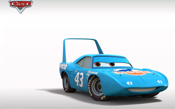 HD desktop wallpaper featuring the blue race car number 43 from the Pixar movie Cars on a clean white background.