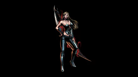 HD wallpaper featuring Trish from Devil May Cry 4, showcasing her striking pose with a sword, set against a sleek black background.