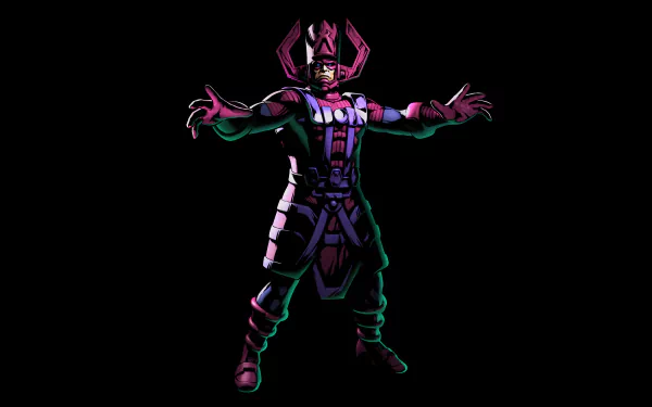 A striking HD desktop wallpaper featuring Galactus, the cosmic entity from comics, with an imposing stance and vibrant colors against a dark background.