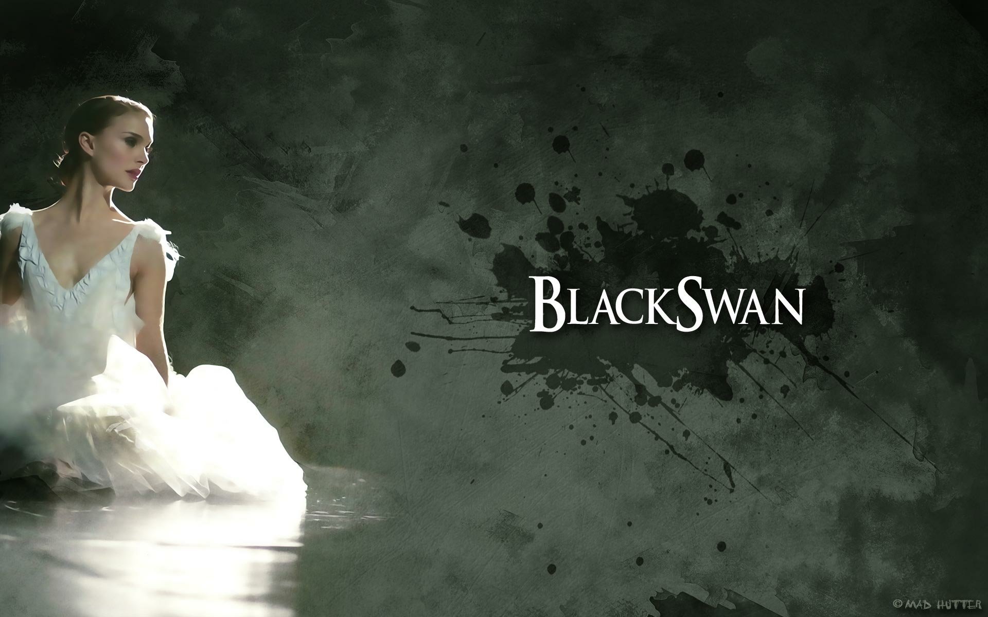 HD PC desktop wallpaper featuring a dark, moody scene from the movie Black Swan with the title text prominently displayed against a textured background.