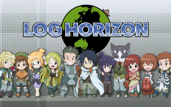 HD wallpaper featuring characters from Log Horizon: Rundelhaus Code, Henrietta, Maryelle, Naotsugu, Shiroe, Akatsuki, Nyanta, Serara, Minori, Tohya, and Isuzu.