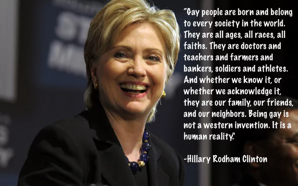 HD desktop wallpaper featuring a quote on inclusivity by Hillary Rodham Clinton, with her smiling portrait in the background.