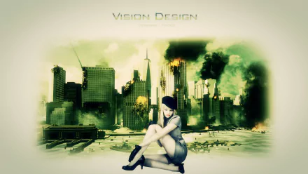 HD PC desktop wallpaper featuring a Call of Duty video game theme with a soldier sitting in front of a burning, militarized city skyline.