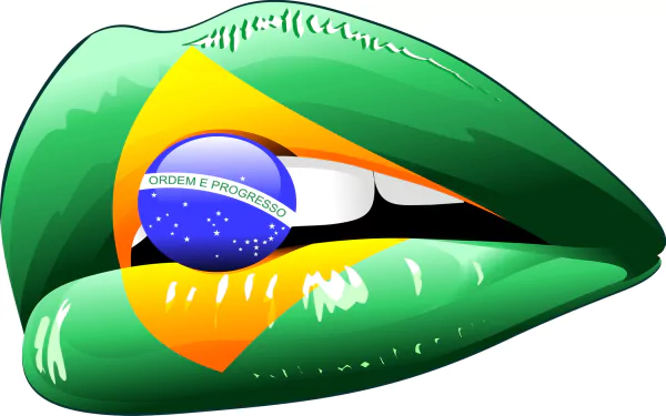 HD PC desktop wallpaper featuring lips painted with the Brazil flag, highlighting the 2014 FIFA World Cup and sports theme.