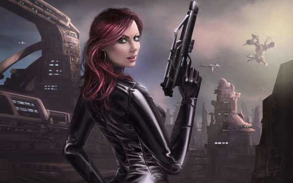 Sci Fi Women Warrior Pistol Girls & Guns City Sensual HD Wallpaper | Background Image