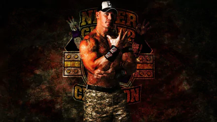 HD WWE wallpaper featuring John Cena posing with a Never Give Up background, perfect for desktop use.