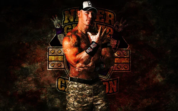 HD WWE wallpaper featuring John Cena posing with a Never Give Up background, perfect for desktop use.
