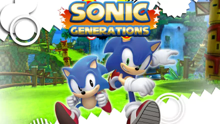 Sonic Generations HD wallpaper featuring two Sonic characters running through a vibrant green landscape, showcasing the game's colorful and dynamic visuals.