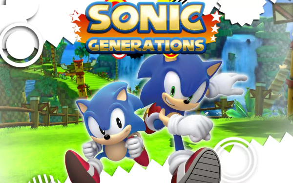 Sonic Generations HD wallpaper featuring two Sonic characters running through a vibrant green landscape, showcasing the game's colorful and dynamic visuals.