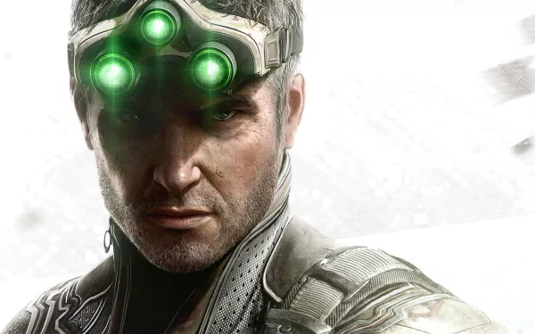 HD PC desktop wallpaper featuring Sam Fisher from the video game Tom Clancy's Splinter Cell: Blacklist, showcasing his iconic tri-lens night vision goggles.