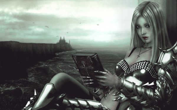 Fantasy Women Dark Coastline Armor Landscape HD Wallpaper | Background Image