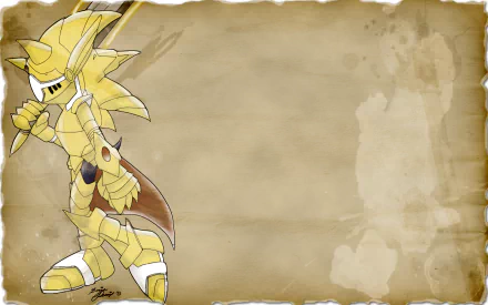 HD PC desktop wallpaper featuring Sonic the Hedgehog in golden armor from the video game Sonic and the Black Knight on a parchment-style background.