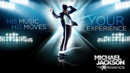 4K Ultra HD PC wallpaper featuring Michael Jackson in a dynamic pose from the video game Michael Jackson: The Experience, illuminated by stage lights and spotlights.