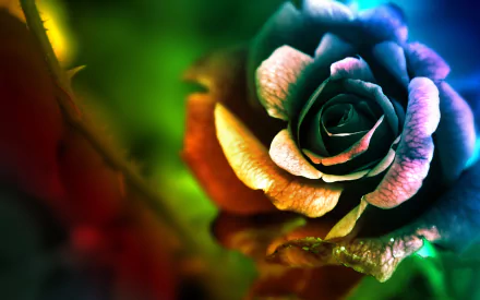 A vibrant close-up of a rose, showcasing intricate petals and rich colors, set against a blurred, colorful background. This HD image serves as an inspiring nature-themed desktop wallpaper.