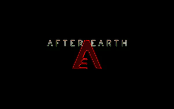 HD PC desktop wallpaper of the After Earth movie logo: a red stylized A with metallic title text centered on a black background.