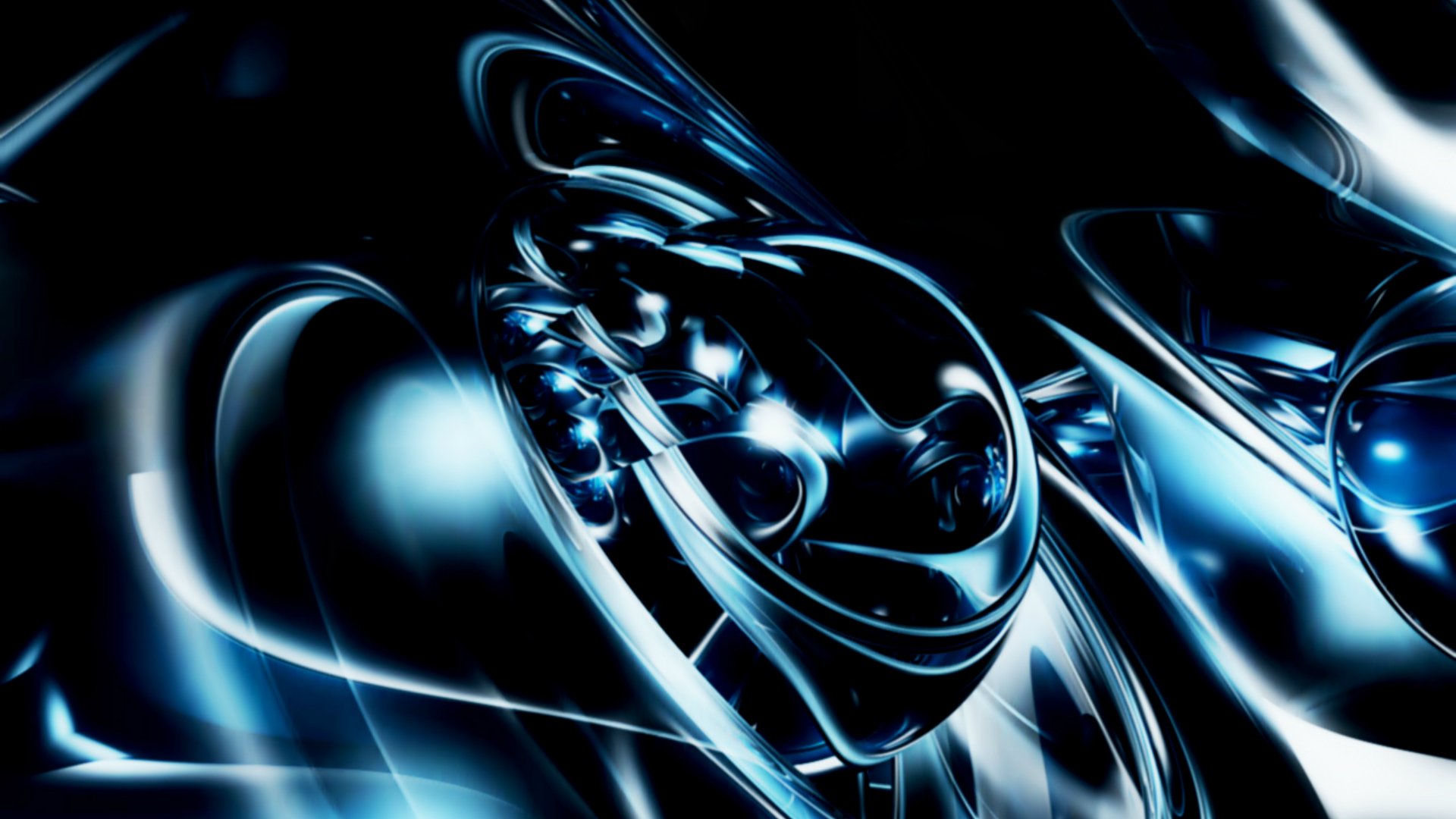 HD PC desktop wallpaper featuring an abstract design with fluid, intertwined blue and black shapes creating a sleek, modern visual effect.