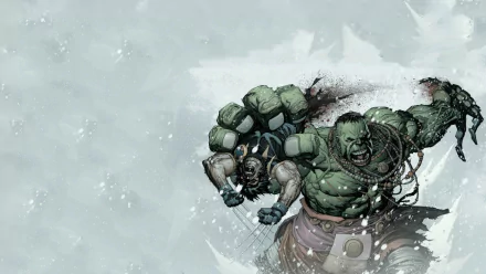 Comic HD PC desktop wallpaper: Ultimate Wolverine vs. Hulk — Hulk snarls, lifting Wolverine amid snow, blood splatter and flying debris.