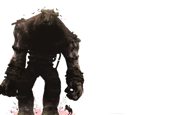 HD PC desktop wallpaper featuring a towering colossus from the video game Shadow of the Colossus, showcasing its massive, detailed form against a white background.