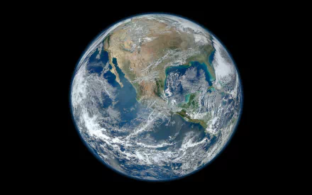 HD desktop wallpaper showing Earth from space, capturing detailed natural features and cloud formations over North and Central America against a black background.