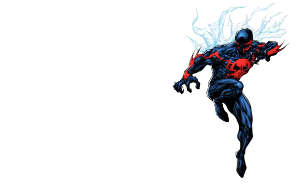 A dynamic illustration of Spider-Man 2099, showcasing his sleek black and red suit, making for an engaging comic-themed HD desktop wallpaper.