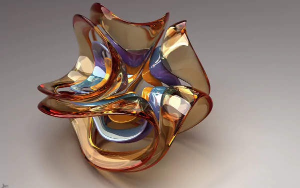 HD PC desktop wallpaper featuring an abstract, glossy, and fluid-shaped form with warm amber and blue tones against a smooth, neutral background.