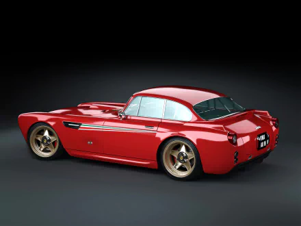 Red Ferrari F340 Gullwing America in 3/4 rear profile on a dark studio background — HD PC desktop wallpaper of a classic gullwing sports car.