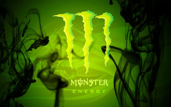 HD PC desktop wallpaper featuring the neon green Monster Energy logo with dark swirling smoke effects in the background.