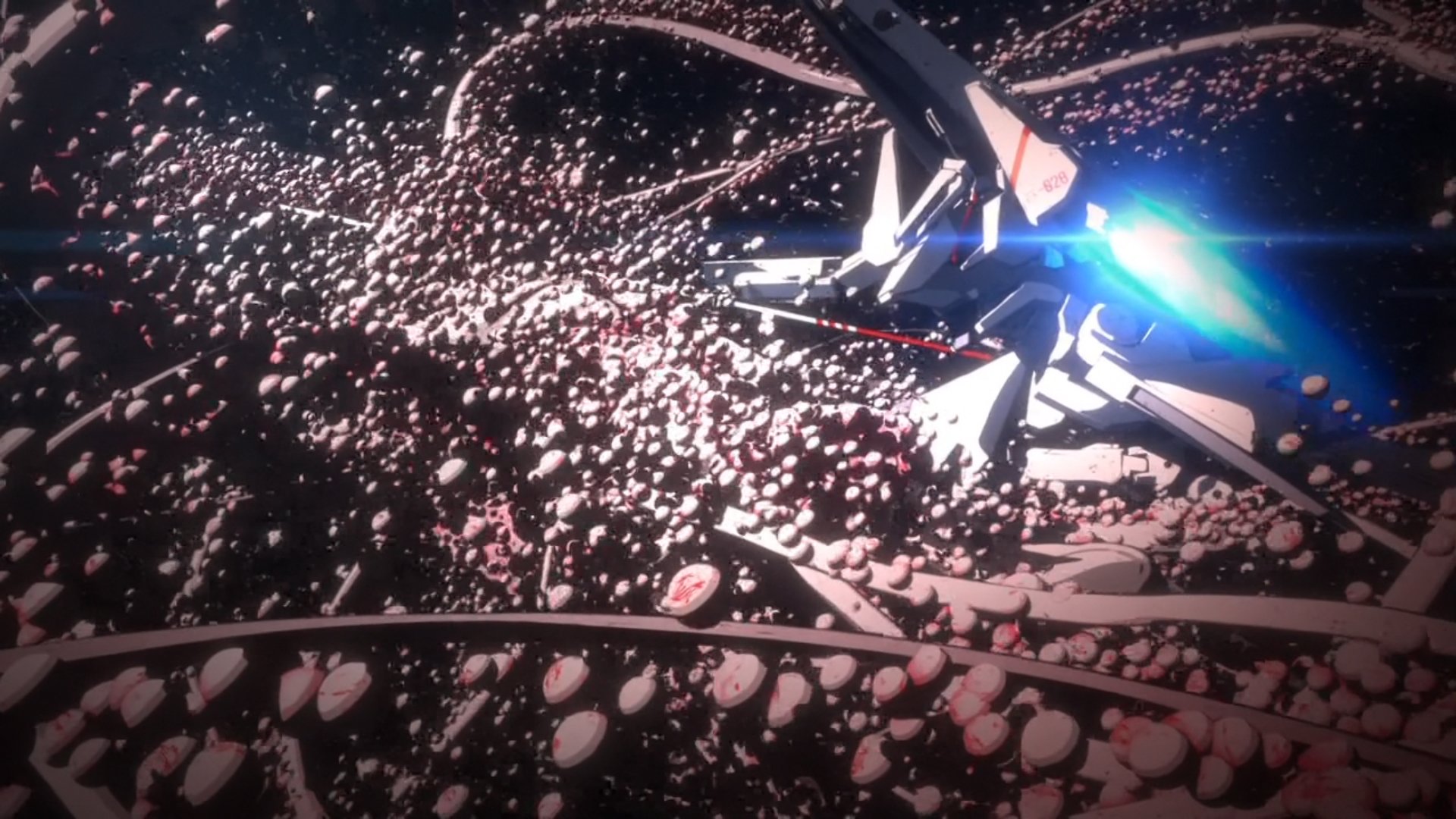 HD wallpaper of Knights of Sidonia featuring a mecha amidst a debris field in space.