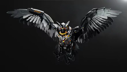 HD desktop wallpaper featuring an Asus ROG-themed, technologically advanced robotic owl with outstretched wings, set against a dark background.